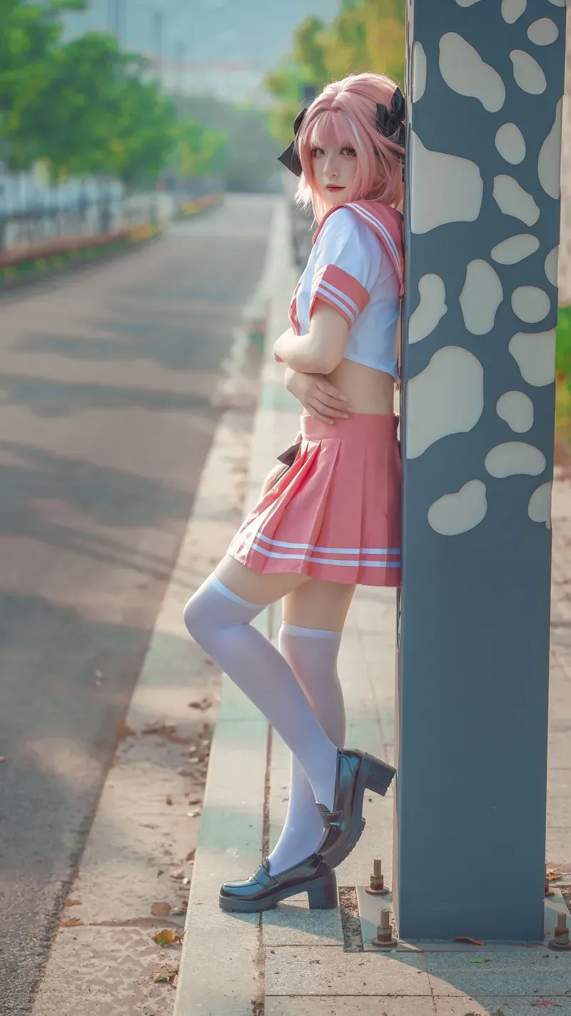 SA_海藻酸钠 粉色短发粉蓝校服户外cosplay