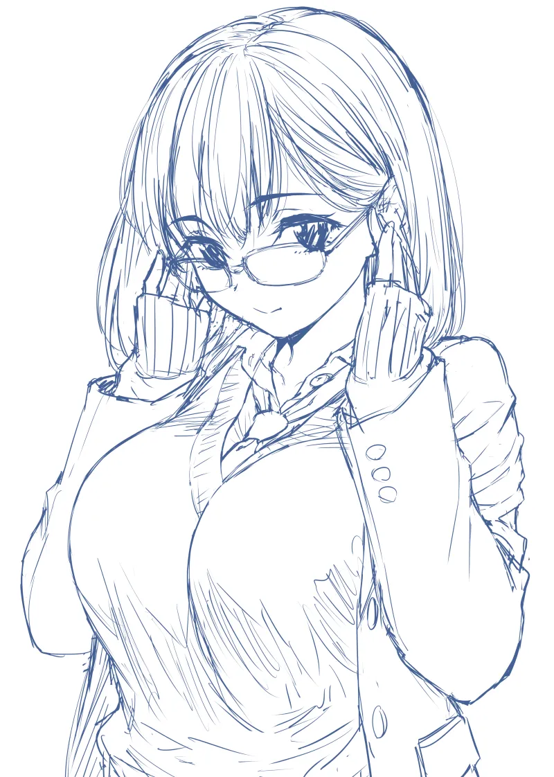 加濑大辉长发眼镜角色线稿插画图